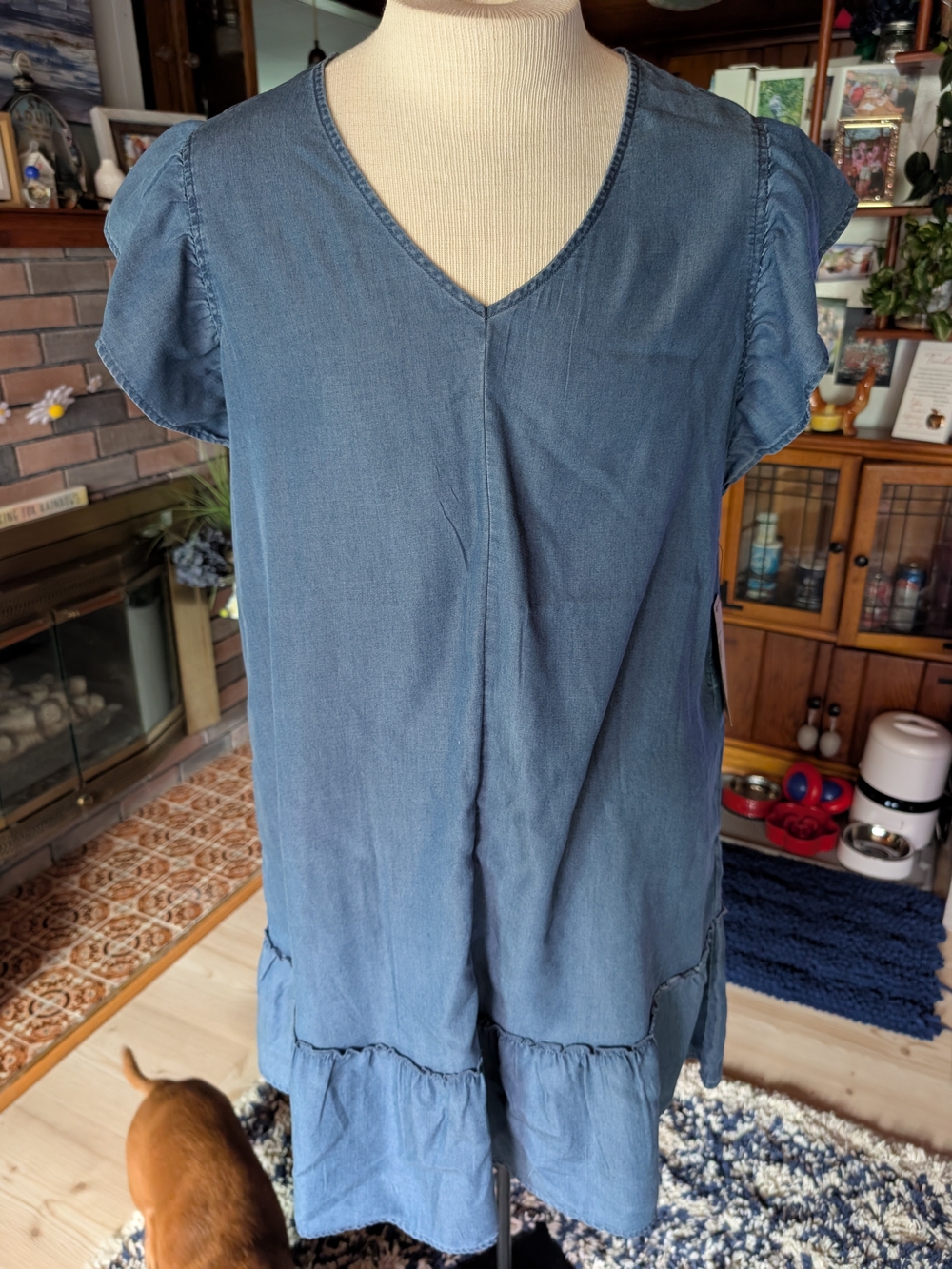 Women's Denim V-Neck Tiered Dress